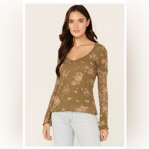 FREE PEOPLE WOMEN'S CLOVER PRINTED THERMAL LONG SLEEVE SHIRT